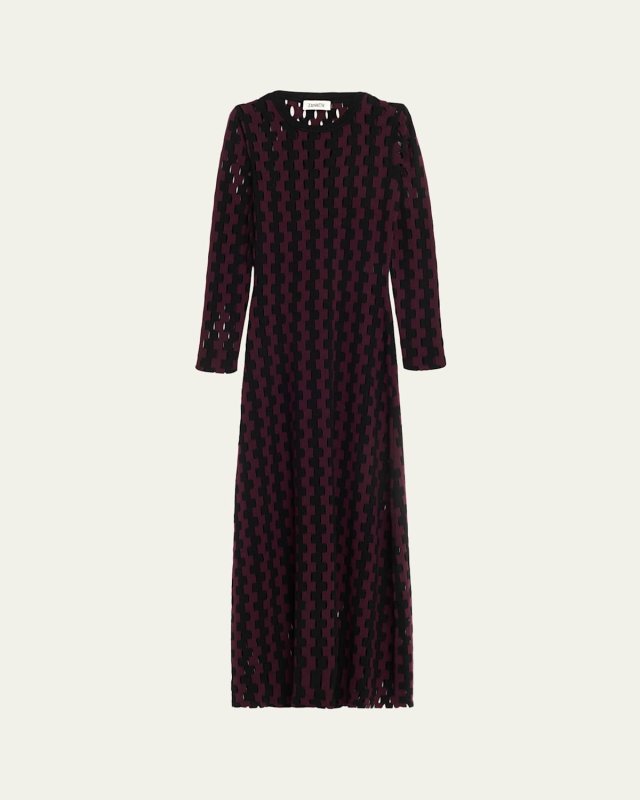 Natalie Two-Tone Open-Knit Long Sleeve Maxi Dress